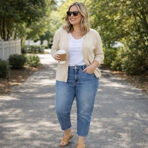 Abercrombie & Fitch Womens 36/22 Crop Jeans Mom High Rise Fray Hem Stretch A&F